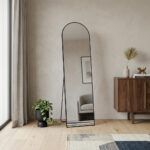 59" Black Metal Arch Wall Mounted Leaning Or Freestanding Framed Full Length Mirror