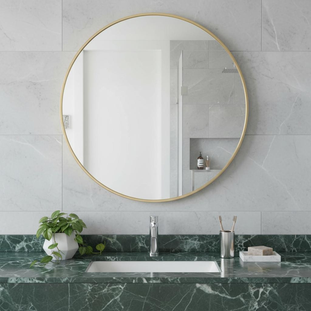 719438_9_tY1S1Skm.jpg 20" Gold Metal Round Framed Bathroom Vanity Mirror - Image 1