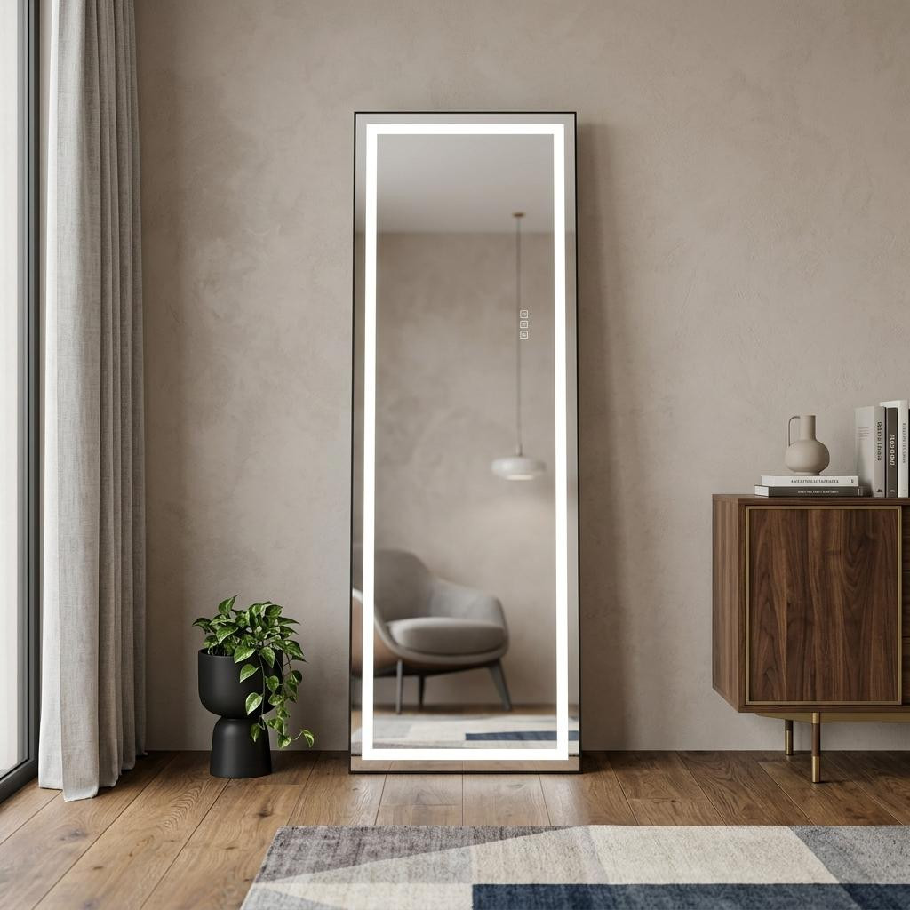 720590_6_FlbKXhVg-2.jpg 65" Silver Lighted Wall Mount Or Freestanding Frameless Standing Mirror - Image 1