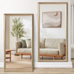 71" Golden Brown Wood Wall Mounted And Leaning Framed Full Length Mirror - Image 4
