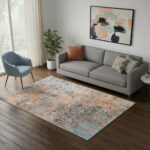5' X 8' Blue And Orange Abstract Distressed Area Rug
