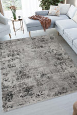 7' X 10' Gray And White Abstract Distressed Area Rug With Fringe - Image 5
