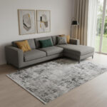 7' X 10' Gray And White Abstract Distressed Area Rug With Fringe