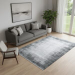 5' X 8' Gray And White Abstract Distressed Area Rug With Fringe