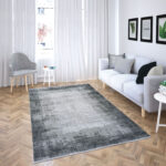 5' X 8' Gray And White Abstract Distressed Area Rug With Fringe - Image 4