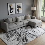7' X 10' Black And Gray Abstract Area Rug With Fringe