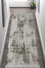 5' X 8' Gray And Green Abstract Distressed Area Rug With Fringe - Image 5
