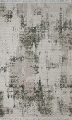 5' X 8' Gray And Green Abstract Distressed Area Rug With Fringe - Image 2
