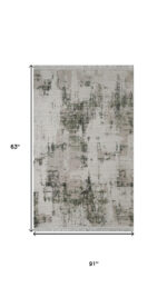 5' X 8' Gray And Green Abstract Distressed Area Rug With Fringe - Image 6