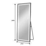 64" Black Aluminum Lighted Wall Mounted And Freestanding Framed Full Length Mirror - Image 5
