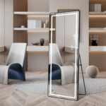64" Black Aluminum Lighted Wall Mounted And Freestanding Framed Full Length Mirror - Image 4