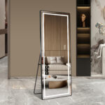64" Black Aluminum Lighted Wall Mounted And Freestanding Framed Full Length Mirror - Image 3