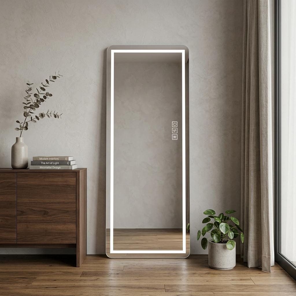 723218_7_eMY71bt3.jpg 64" Black Aluminum Lighted Wall Mounted And Freestanding Framed Full Length Mirror - Image 1