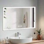 32" Silver Aluminum Lighted Framed Anti Fog Bathroom Vanity Mirror - Image 9