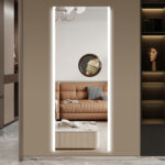 65" Silver Lighted Wall Mounted And Leaning Frameless Full Length Hanging Mirror - Image 5