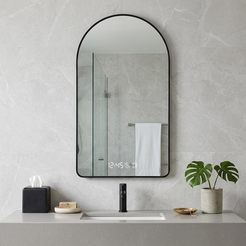723469_9_c1WrirCt.jpg 59" Black Aluminum Arch Lighted Framed Anti Fog Bathroom Vanity Mirror - Image 1