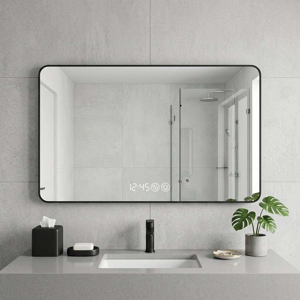 723470_9_Ku1OpbvJ.jpg 32" Black Aluminum Lighted Framed Anti Fog Bathroom Vanity Mirror - Image 1