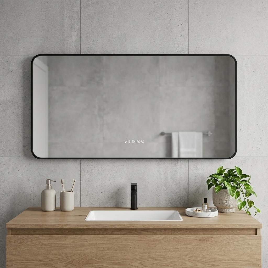 723471_11_2WBpbq6S.jpg 24" Black Aluminum Lighted Framed Anti Fog Bathroom Vanity Mirror - Image 1