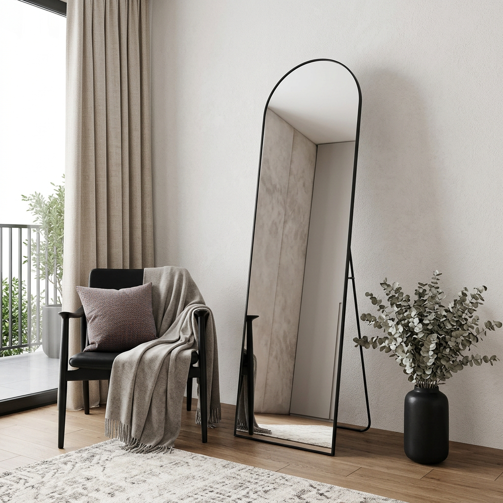 723658_8_rMJ9maxA.jpg 59" Black Aluminum Arch Freestanding And Wall Mounted Framed Full Length Mirror - Image 1
