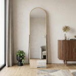 59" Gold Aluminum Arch Freestanding And Wall Mounted Framed Full Length Mirror