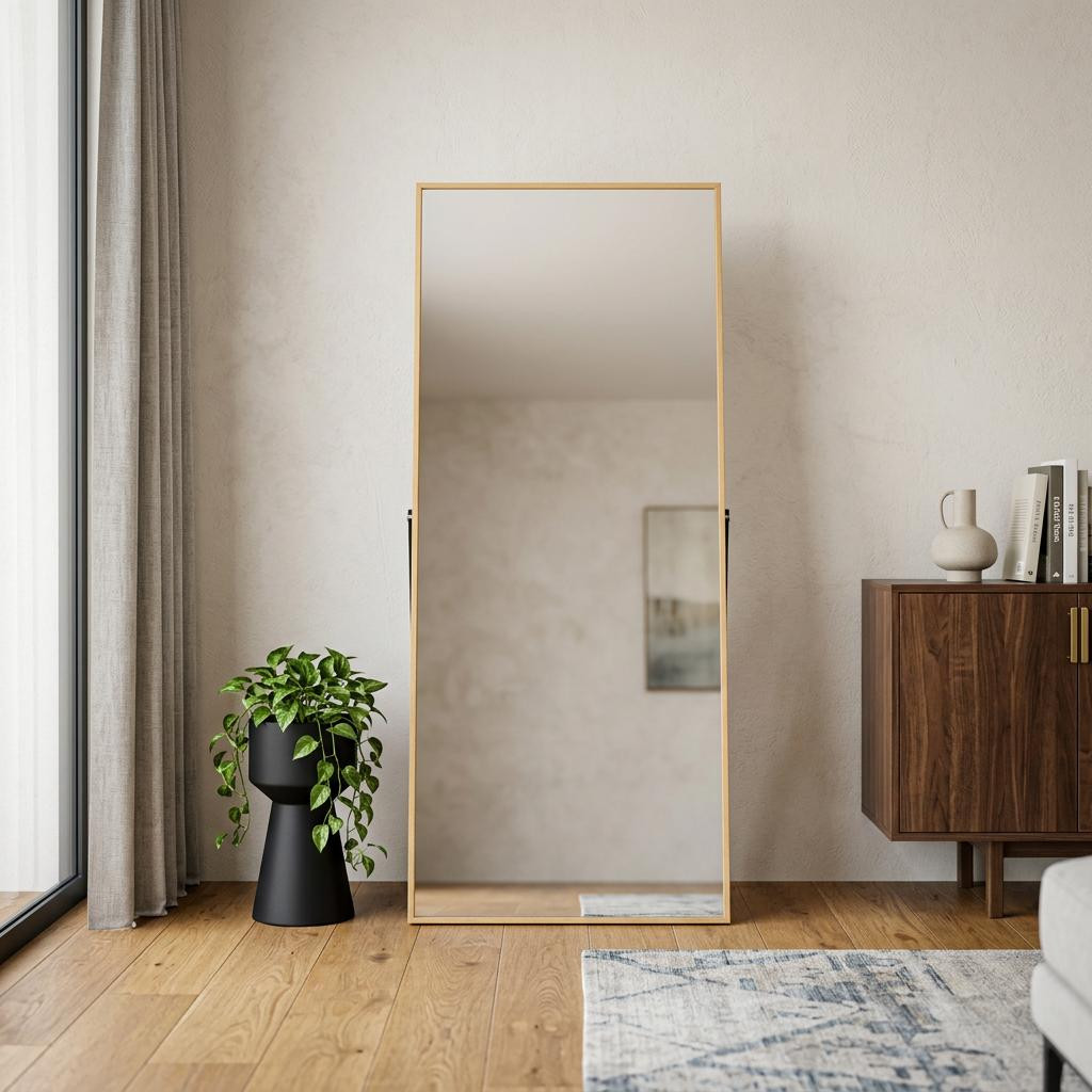 723661_8_N1ysLKmd.jpg 59" Gold Aluminum Freestanding And Wall Mounted Framed Full Length Mirror - Image 1