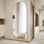 64" Black Aluminum Arch Freestanding And Wall Mounted Framed Full Length Mirror - Image 6