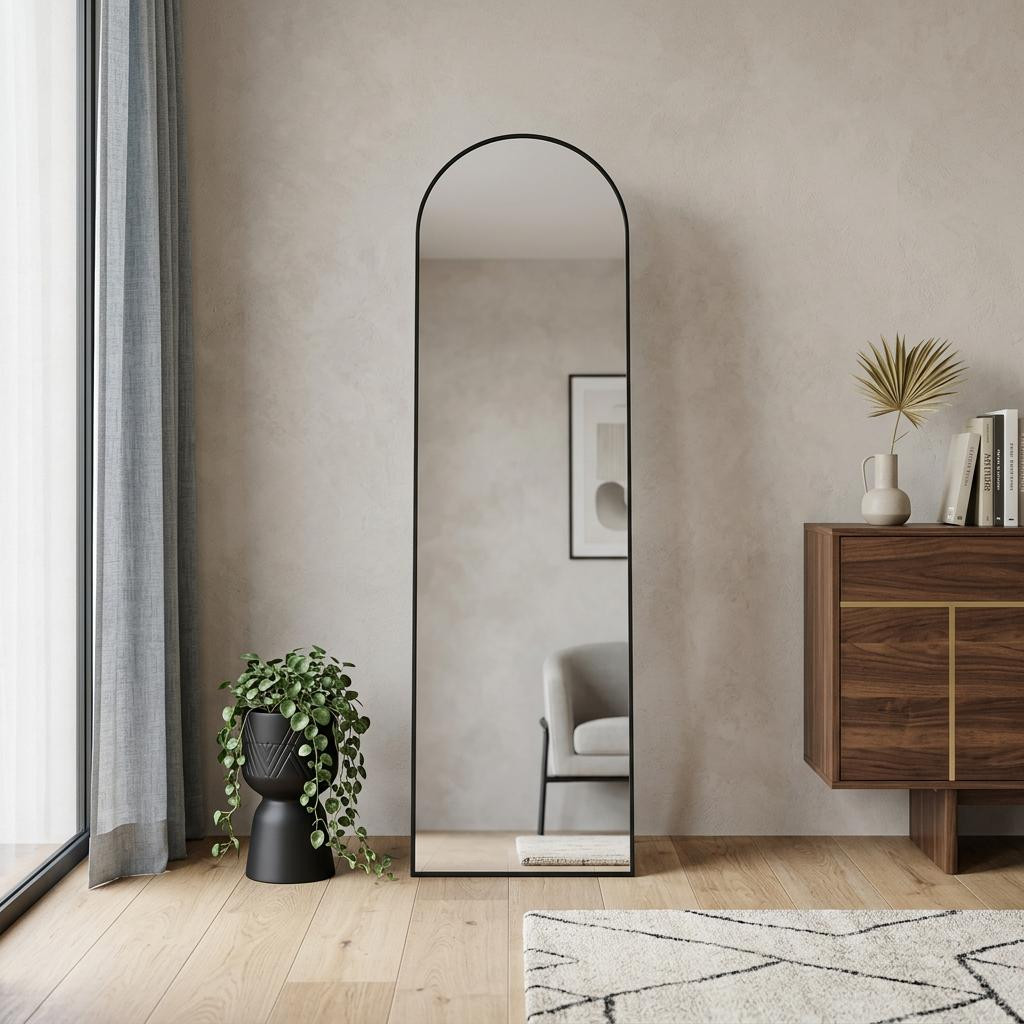 723662_7_QfYGVV3D.jpg 64" Black Aluminum Arch Freestanding And Wall Mounted Framed Full Length Mirror - Image 1