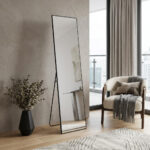 64" Black Aluminum Freestanding And Wall Mounted Framed Full Length Mirror