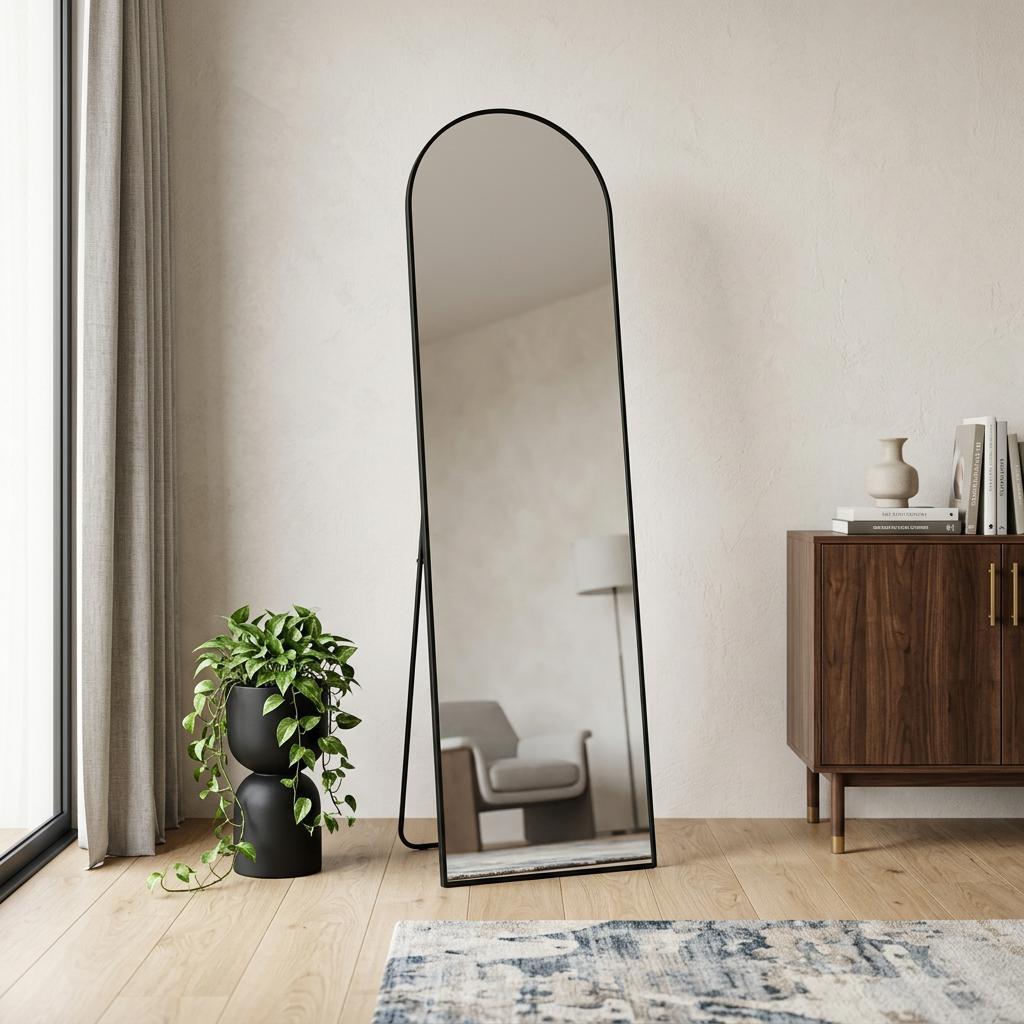 723668_5_Tctiyt5K.jpg 70" Black Aluminum Arch Freestanding And Wall Mounted Framed Full Length Mirror - Image 1