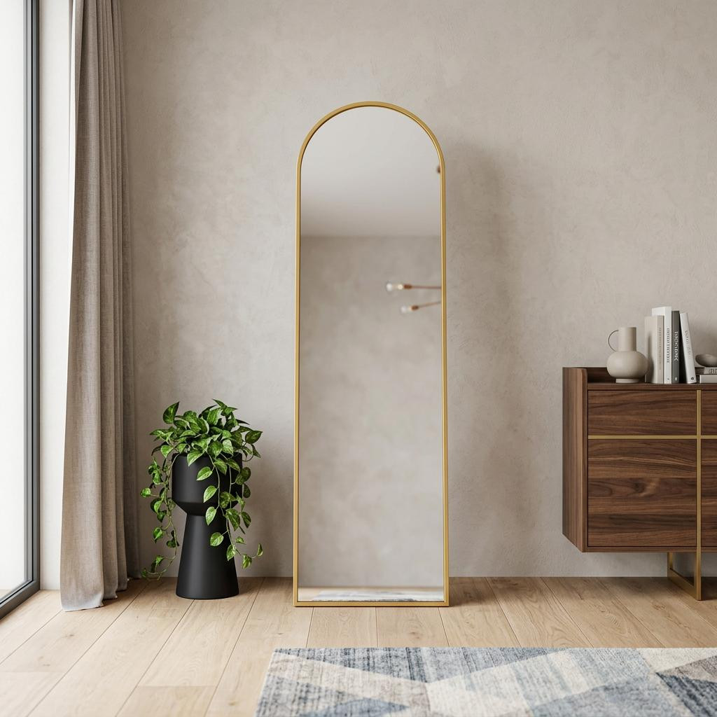 723669_5_X31qlfi8.jpg 70" Gold Aluminum Arch Freestanding And Wall Mounted Framed Full Length Mirror - Image 1