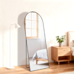 56" Black Aluminum Arch Freestanding And Wall Mounted Framed Full Length Mirror - Image 5