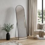 56" Black Aluminum Arch Freestanding And Wall Mounted Framed Full Length Mirror