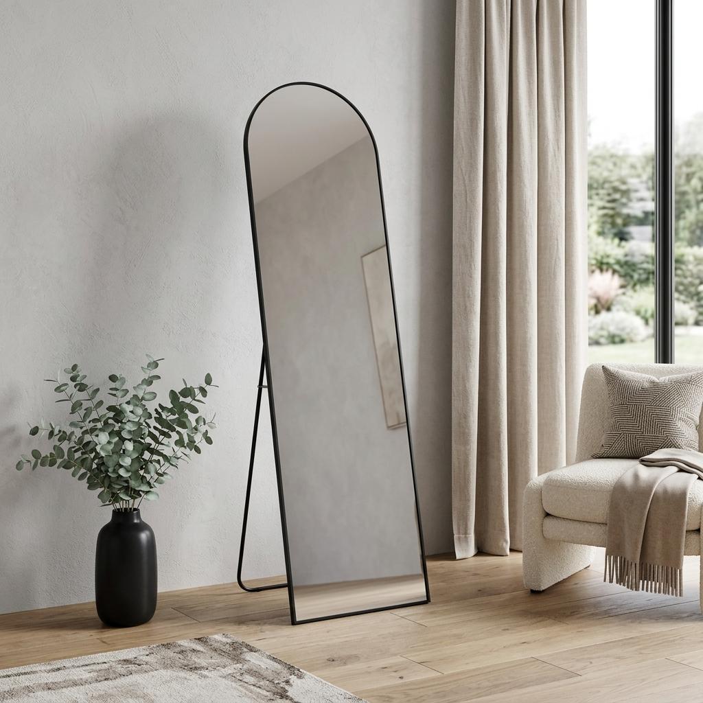 723684_9_lAehQaMR.jpg 56" Black Aluminum Arch Freestanding And Wall Mounted Framed Full Length Mirror - Image 1