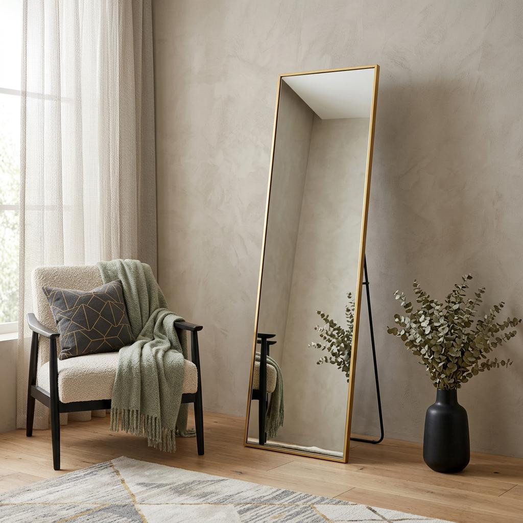 723687_5_co4nqqbv.jpg 56" Gold Aluminum Freestanding And Wall Mounted Framed Full Length Mirror - Image 1