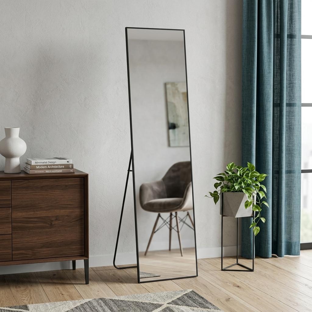 723688_6_4EpZHqZo-1.jpg 55" Black Aluminum Wall Mount Leaning Or Freestanding Framed Full Length Mirror - Image 1