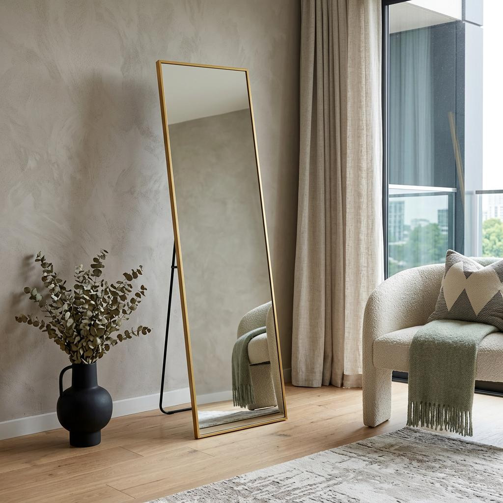 723689_5_m9hk4hS9.jpg 55" Gold Aluminum Freestanding And Wall Mounted Framed Full Length Mirror - Image 1