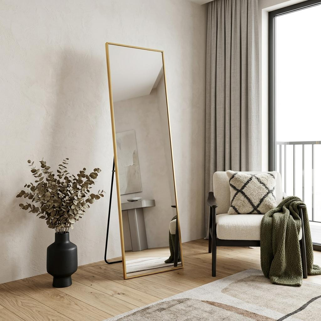 723691_1_nz8UGJ10.jpg 55" Gold Aluminum Freestanding And Wall Mounted Framed Full Length Mirror - Image 1