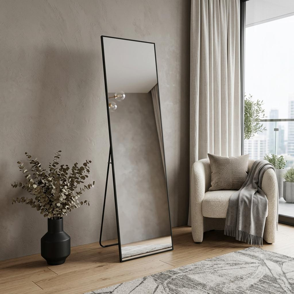 723694_1_lPWNbvn4.jpg 67" Black Aluminum Freestanding And Wall Mounted Framed Full Length Mirror - Image 1