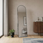 55" Black Aluminum Arch Freestanding And Wall Mounted Framed Full Length Mirror
