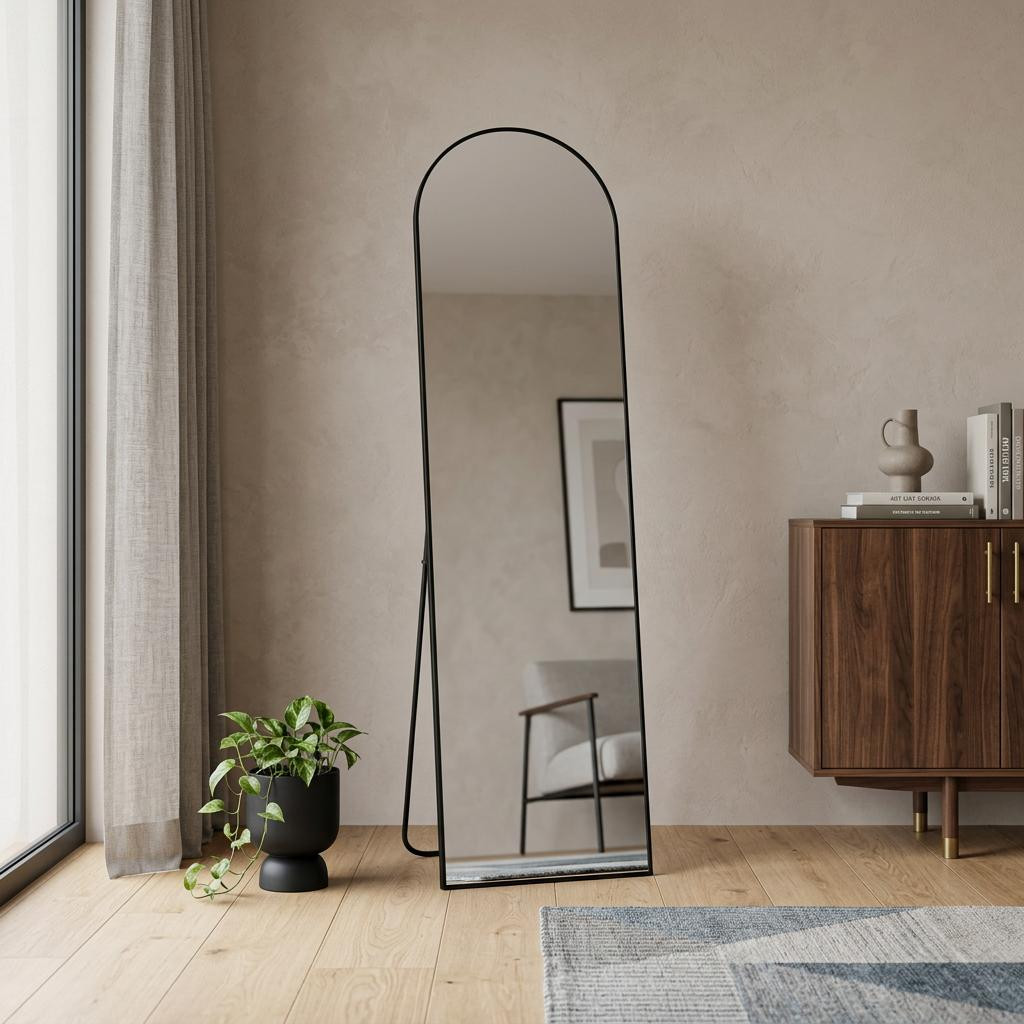 723696_6_deFRMAcC.jpg 55" Black Aluminum Arch Freestanding And Wall Mounted Framed Full Length Mirror - Image 1