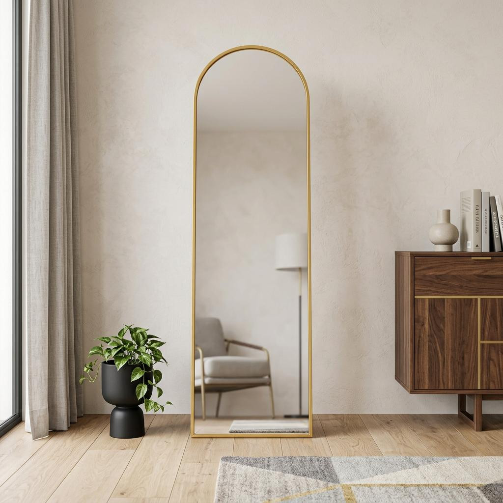 723697_7_xjaXQSFP.jpg 55" Gold Aluminum Arch Freestanding And Wall Mounted Framed Full Length Mirror - Image 1