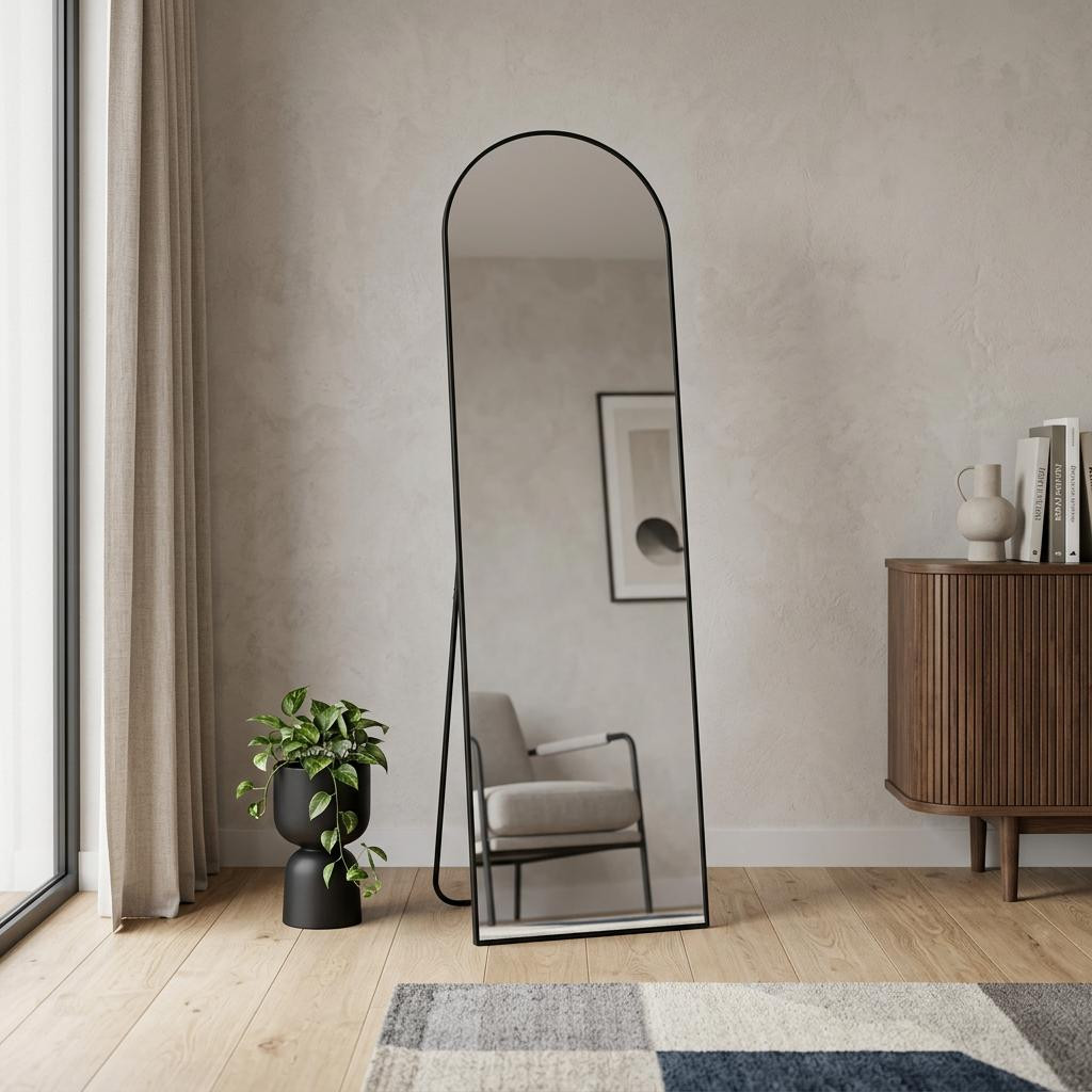 723698_6_jaPNZNGb.jpg 57" Black Aluminum Arch Freestanding And Wall Mounted Framed Full Length Mirror - Image 1