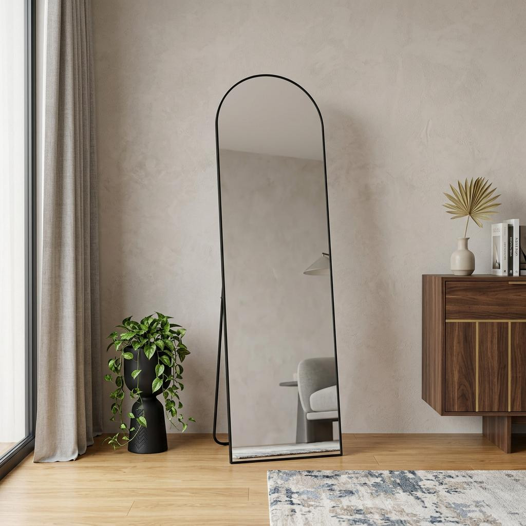 723701_5_9F7o48XC.jpg 64" Black Aluminum Arch Freestanding And Wall Mounted Framed Full Length Mirror - Image 1