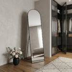 66" Black Aluminum Arch Freestanding And Wall Mounted Framed Full Length Mirror