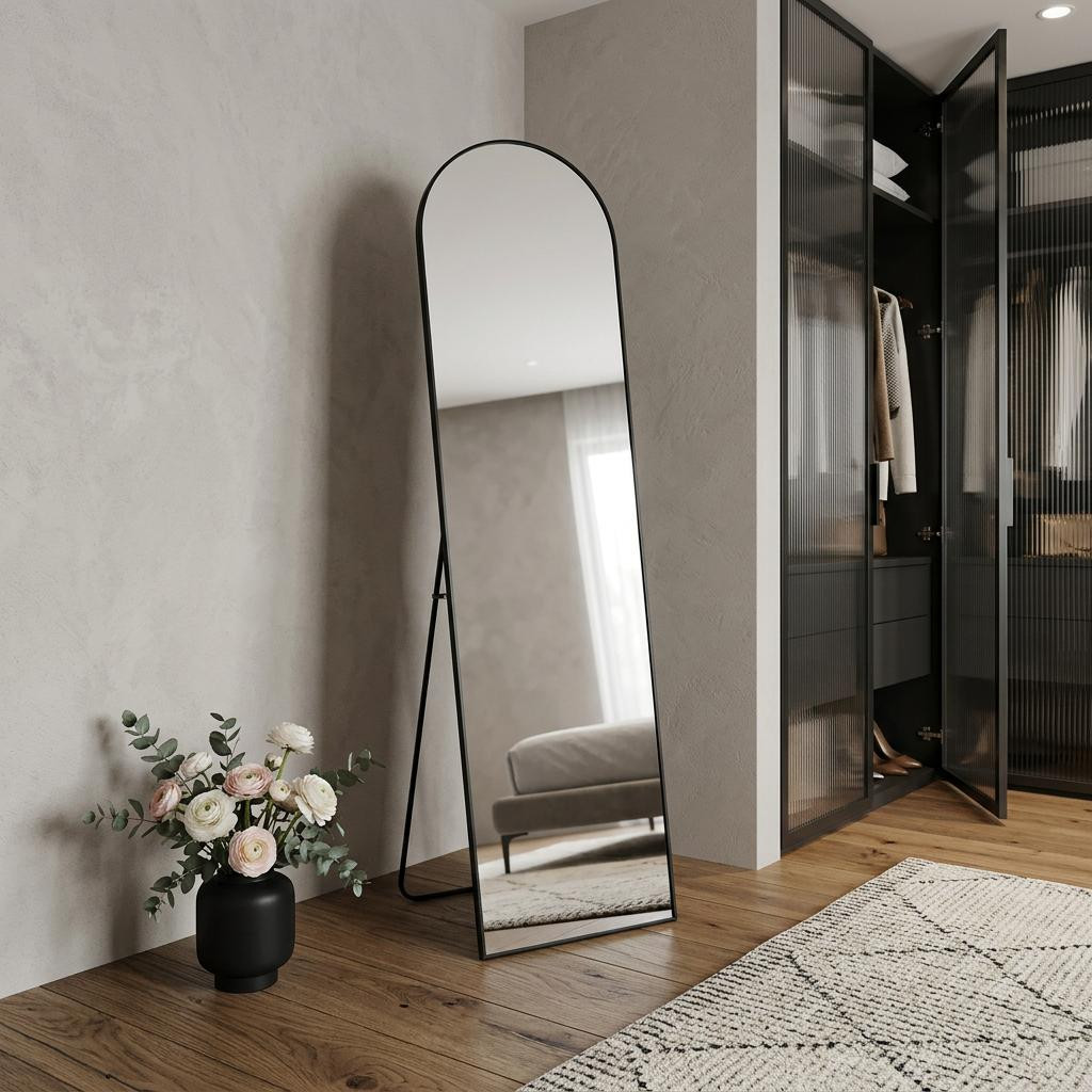 723702_4_G76PYjqu.jpg 66" Black Aluminum Arch Freestanding And Wall Mounted Framed Full Length Mirror - Image 1