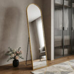 66" Gold Aluminum Arch Wall Mounted And Freestanding Framed Full Length Mirror