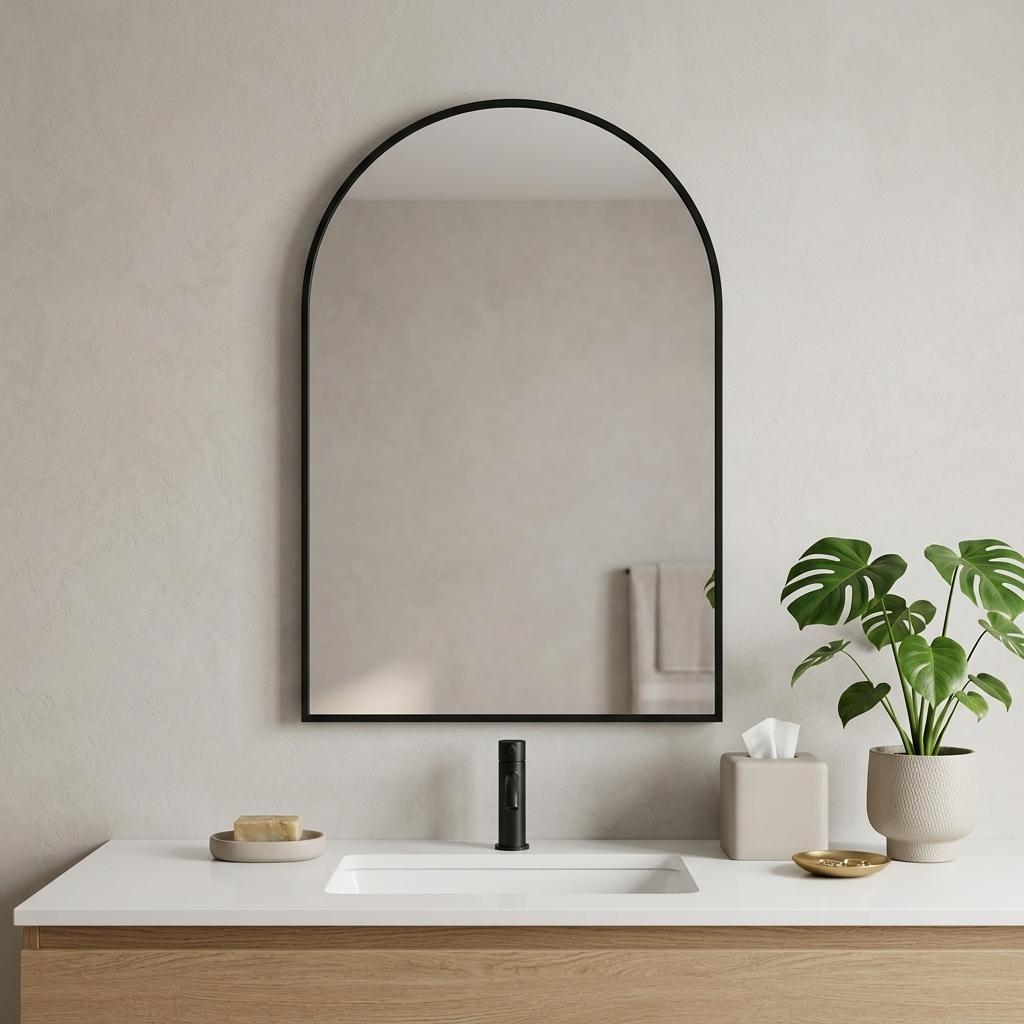 723704_13_4UJ9JCws.jpg 30" Black Aluminum Arch Framed Anti Fog Accent Mirror - Image 1