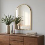 30" Gold Aluminum Arch Framed Anti Fog Accent Mirror - Image 2
