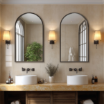 35" Black Aluminum Arch Framed Anti Fog Accent Mirror - Image 4