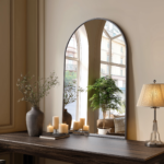35" Black Aluminum Arch Framed Anti Fog Accent Mirror - Image 7